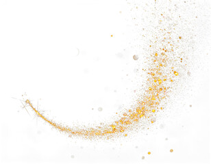 Golden glitter dust trail with sparkling particles isolated on transparent background for decoration