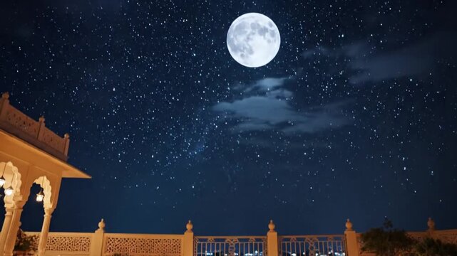 Indian Festival Night Diya Lights Karva Chauth Full Moon Sky