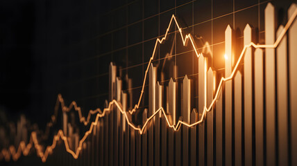 Financial chart with rising line graph and bar graph showing business growth and success in the stock market concept
