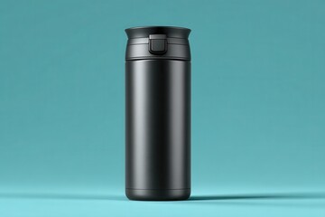 Sleek, modern black travel mug with secure lid stands ready for your daily adventures and on-the-go hydration needs