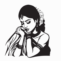 Beautiful Indian Lady in Traditional Dress Illustration on white background