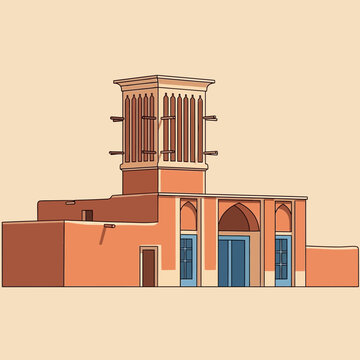 Stylized rendition of an Iranian windcatcher structure for desert climate