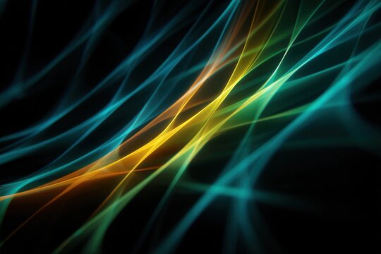 Colorful abstract waves create a dynamic flow of light in a dark setting, showcasing the interaction of colors and patterns in a vibrant display