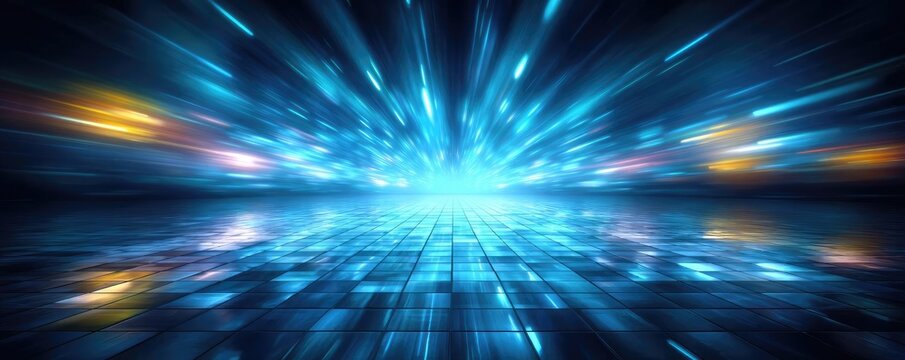 Abstract blurred studio view at tv station concept. Abstract digital background with illuminated rays of light.