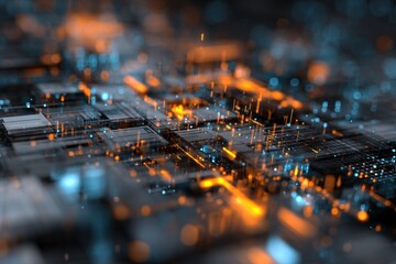 Dynamic digital technology concept showcasing vibrant circuitry and glowing elements in a futuristic design