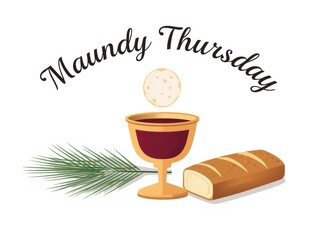 Maundy thursday symbols of communion wine bread and palm frond