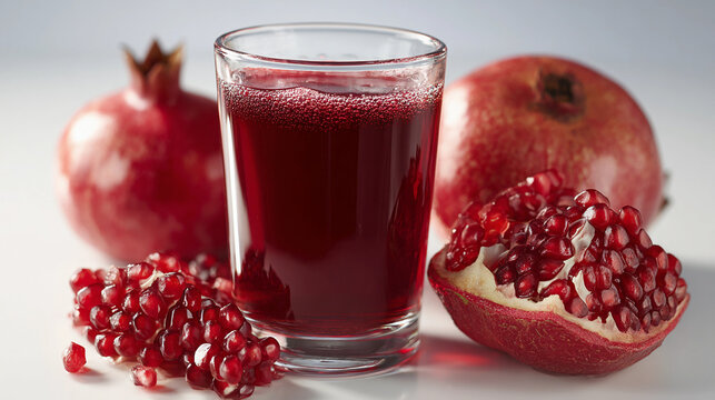 anar ka juice with pomegranate on white background