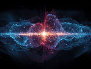 Cosmic microwave background radiation map vibrant energy waves blue and red hues minimal scientific visualization of early universe