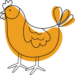 Simple Cartoon Chicken Illustration with Orange Accent on Transparent Background Farm Animal Drawing