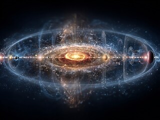 Cosmic scale comparison atom to galaxy seamless transition across dimensions educational visualization of universal symmetry