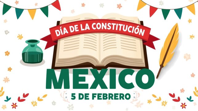 Mexico constitution day celebration with open book quill and ink - Powered by Adobe