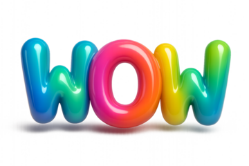 Stunning 3D rainbow colored WOW text for vibrant presentations and eye-catching designs that demand attention and spark excitement, grab it now!