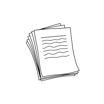 Stack of several handwritten documents or papers with wavy lines is clearly shown isolated on a transparent background.