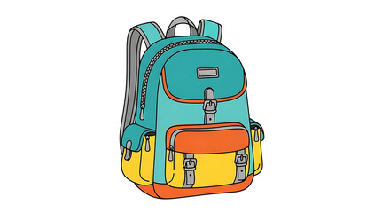 Colorful backpack with multiple pockets in vibrant design  