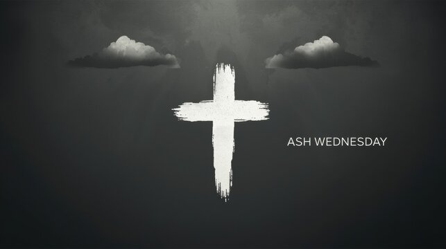 Ash wednesday cross with ashes and dark background symbolizing lent