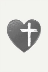 Christian cross symbol painted on a dark heart shape