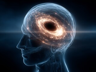 Cognitive boundaries understanding quantum law human mind visualized as glowing black hole of thought