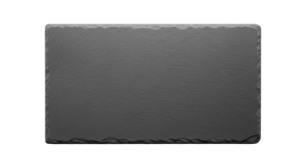 A pristine, rectangular, rough-edged dark grey slate board with natural texture, isolated against a stark white studio background with copy space, concept of potential and new beginnings