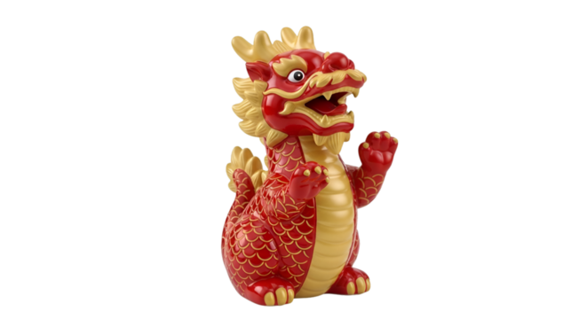 Celebrate Lunar New Year with this vibrant red and gold dragon figurine, a symbol of power, good fortune, and prosperity, perfect for decorations