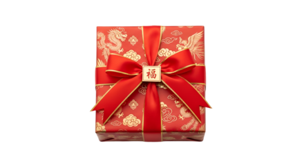 Elegant red and gold gift box with Chinese design, a touch of luxury for Lunar New Year celebrations, perfect for festive marketing campaigns