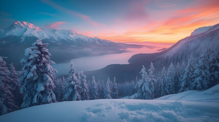 Cinematic Turquoise and Pink Winter Landscape at Sunrise