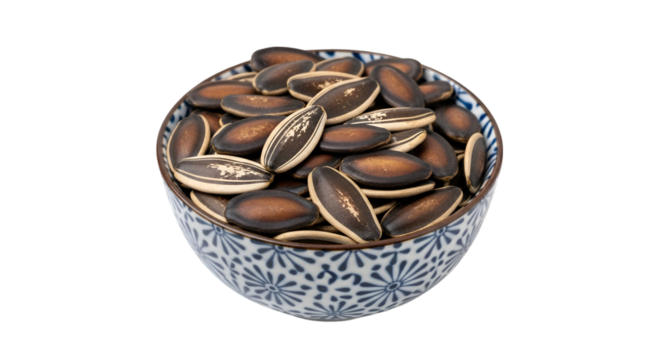 Roasted sunflower seeds in a decorative bowl offering a healthy and nutritious snack alternative for mindful eating and wholesome living