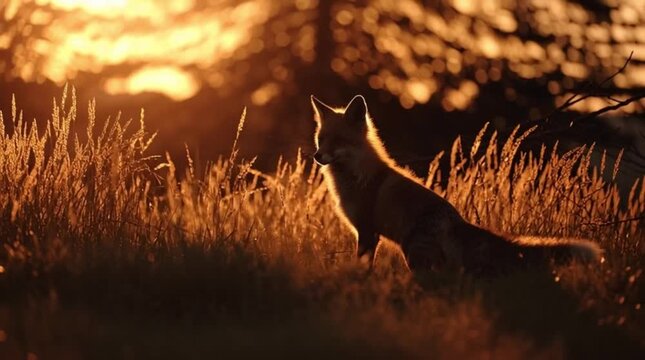Wild fox silhouette majestic golden hour lighting nature scene