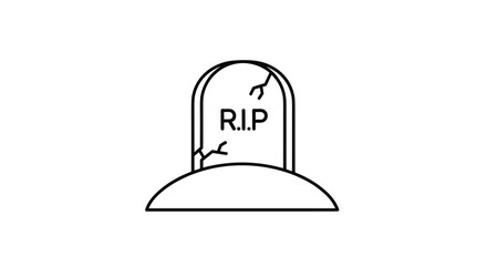Rest in peace tombstone illustration with cracked memorial stone for Halloween concept and spooky season graphics, cemetery design element