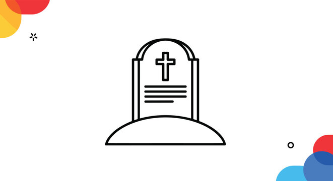 Simple gravestone illustration with cross for remembrance events or religious themes, perfect for memorial designs or somber presentations