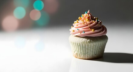 Elegant Christmas Cupcake with Pink Frosting and Gold Sprinkles