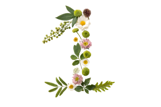Number 1 made of real natural flowers and leaves beautiful floral creation - Powered by Adobe