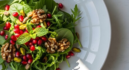 Healthy Holiday Salad with Pomegranate, Walnuts, and Pistachios