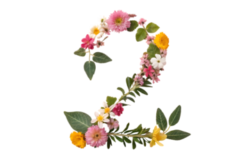 Number 2 made of real natural flowers and leaves creative design for photoshoots