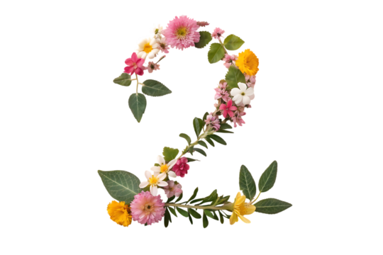 Number 2 made of real natural flowers and leaves creative design for photoshoots - Powered by Adobe