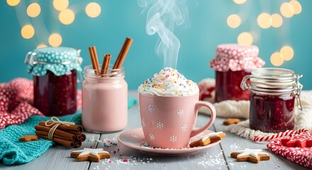 Steaming Hot Chocolate with Whipped Cream and Christmas Cookies