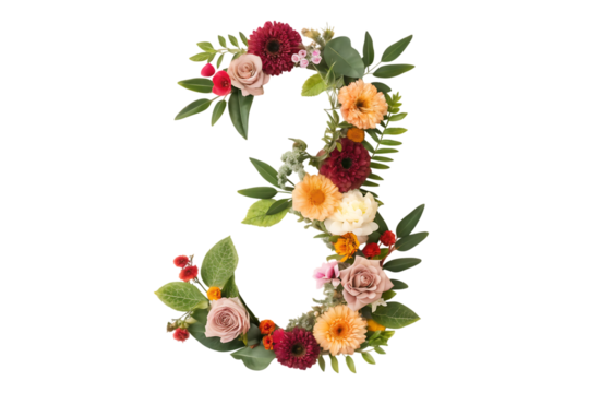 Number 3 made of real natural flowers and leaves beautiful floral craft idea