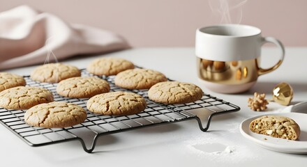 Freshly Baked Warm Ginger Molasses Cookies on Cooling Rack