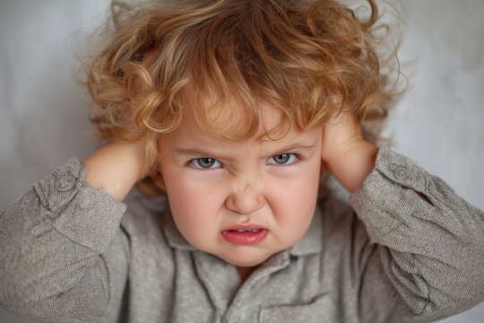 Frustrated toddler expressing strong emotions while experiencing a meltdown at home during the afternoon