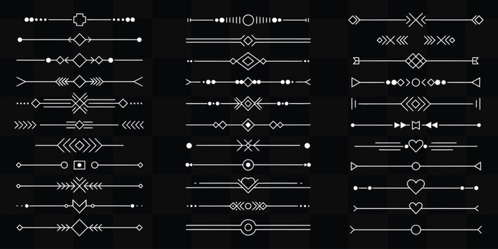 Decorative dividers and separators with geometric shapes on a black background for graphic design use