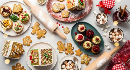 Festive Christmas Baking Flatlay with Gingerbread and Desserts