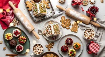 Festive Christmas Baking Flatlay with Gingerbread and Desserts