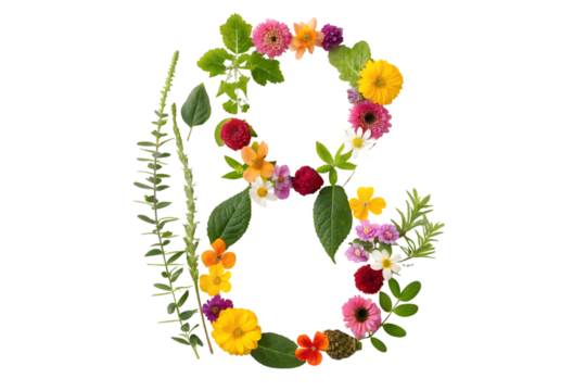 Number 8 made of real natural flowers and leaves unique flower craft idea