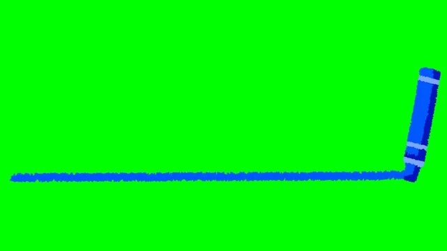 青いクレヨンで左から右に線を引く