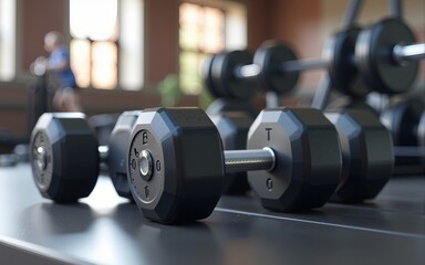 3d illustration of free weights or dumbells and fitness equipment for training exercise and healthy living in gym or studio. High quality