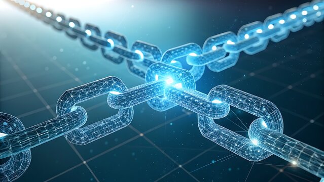Blockchain technology concept with digital chain links