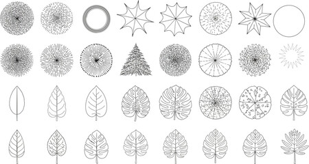 Collection of abstract tree top view drawings on white background © MdSheikhjahid
