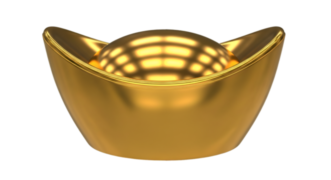 Golden Chinese ingot with sphere for wealth and prosperity evokes fortune and success in vibrant design for prosperous lunar year