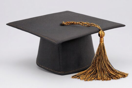 Isolated black graduation cap with golden tassel designed for academic celebrations and achievements during graduation ceremonies
