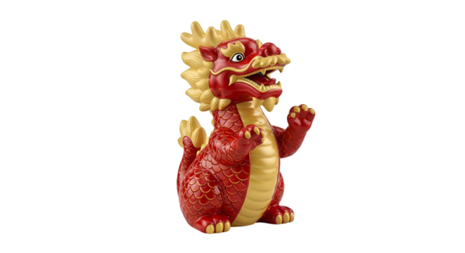 Auspicious red and gold Chinese dragon figurine, perfect for Lunar New Year celebrations and bringing good luck, fortune, and prosperity to your home