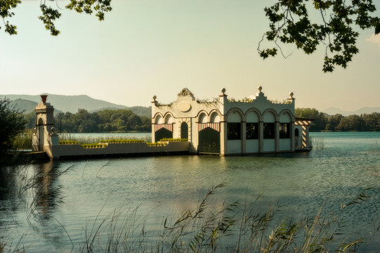 Ornate boathouse standing proudly on Lake Banyoles